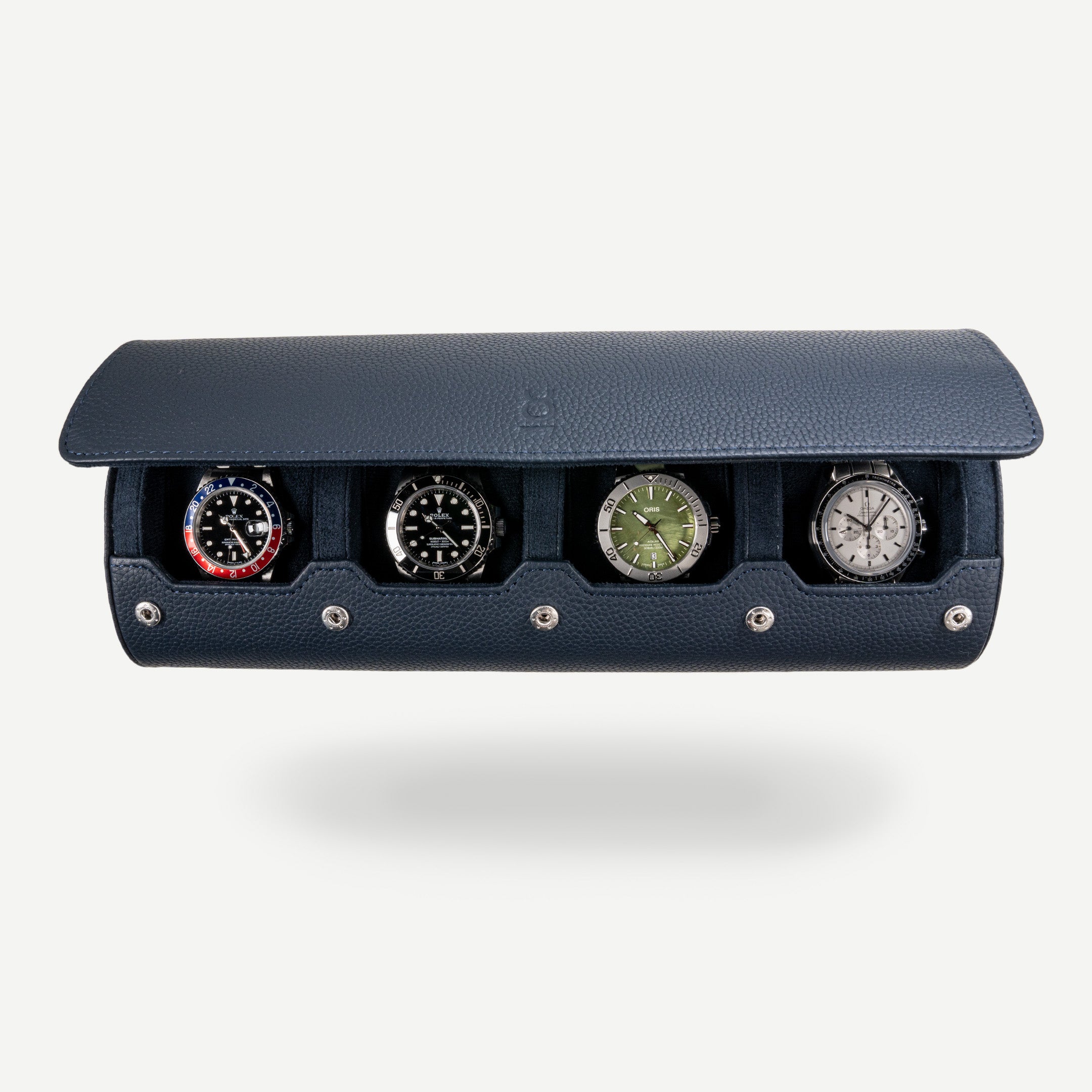 Navy Blue Watch Roll for four watches