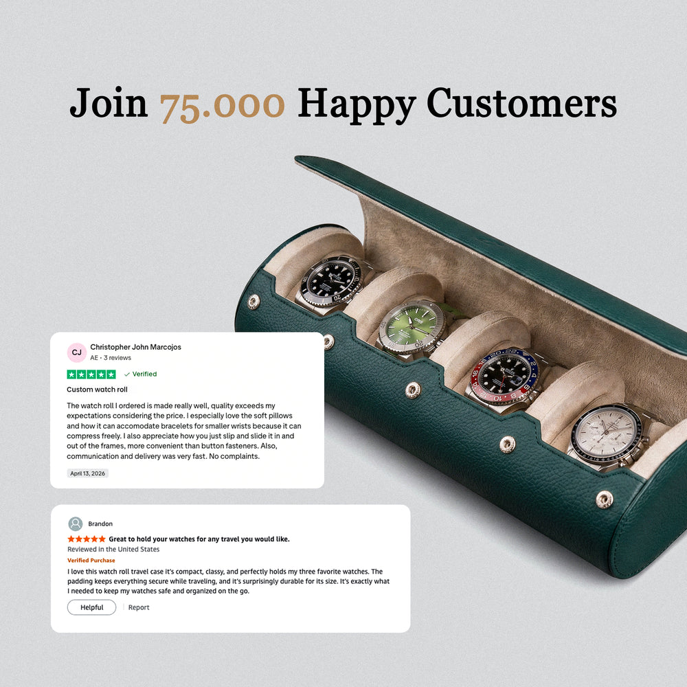 Personalized Travel Watch Roll Extra Large - Dark Green Litchi