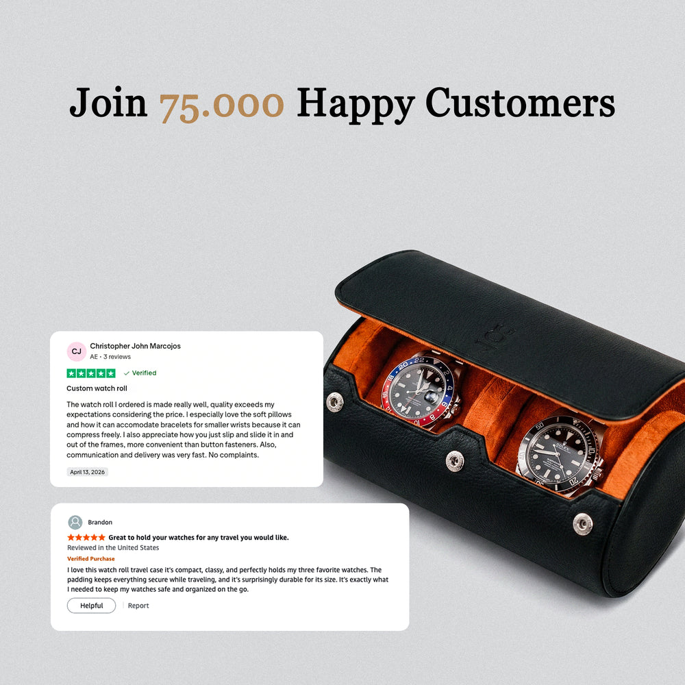 Personalized Two Slot Watch Roll - Black Orange