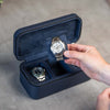 Square Watch Box 3 Slot - Navy Blue Litchi