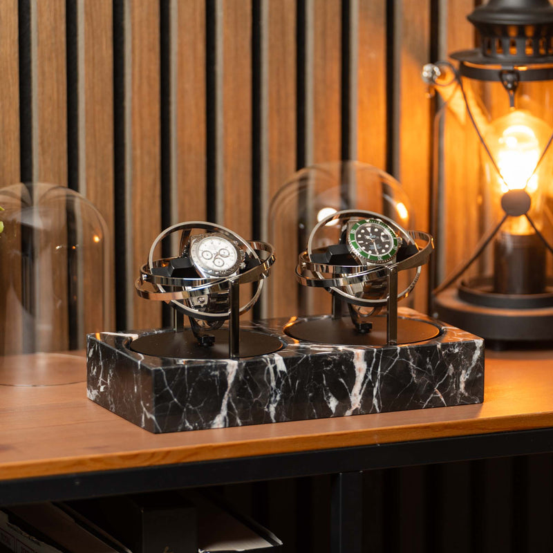 Orbital Watch Winder - Black Marble Duo