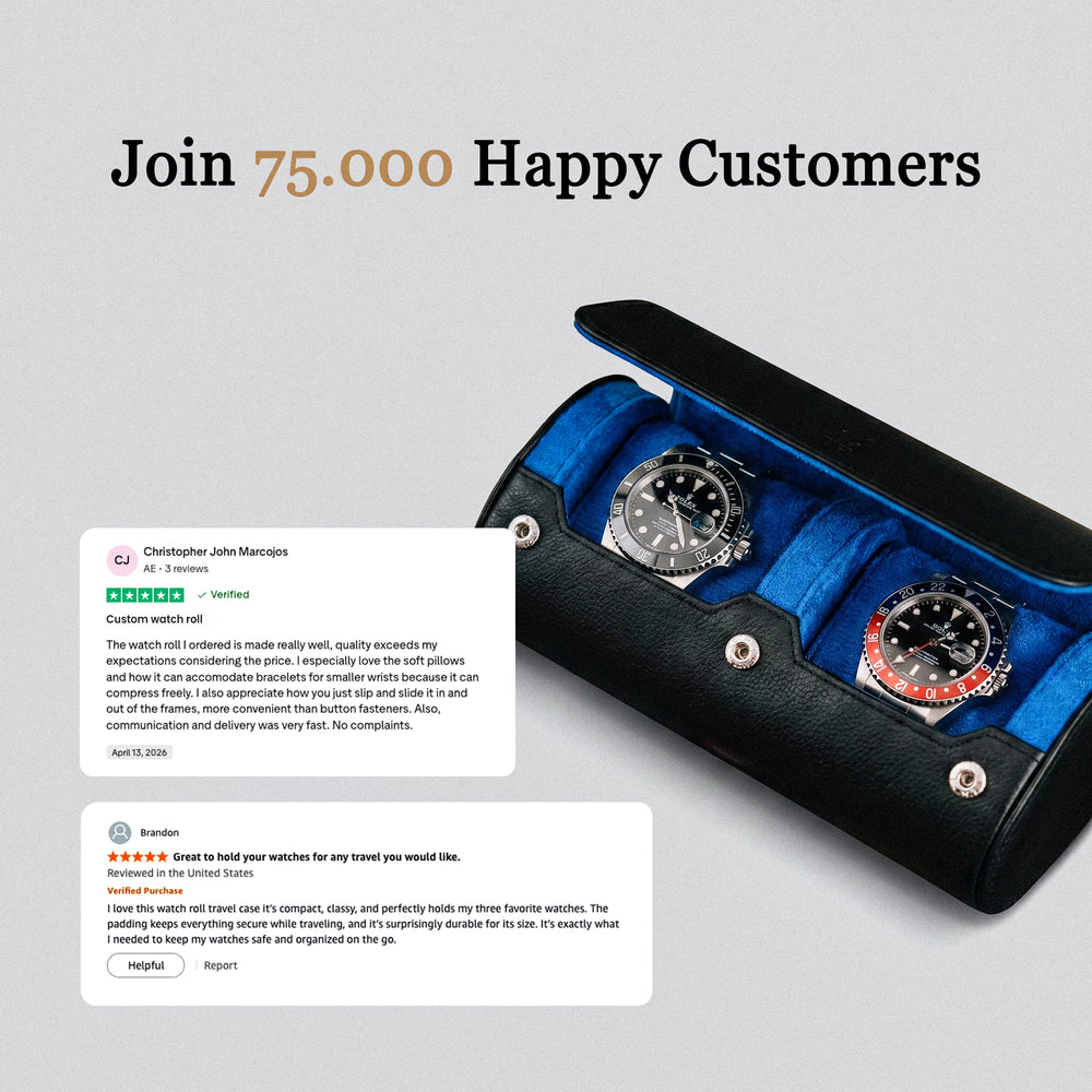 Two Slot Watch Roll - Black Blue