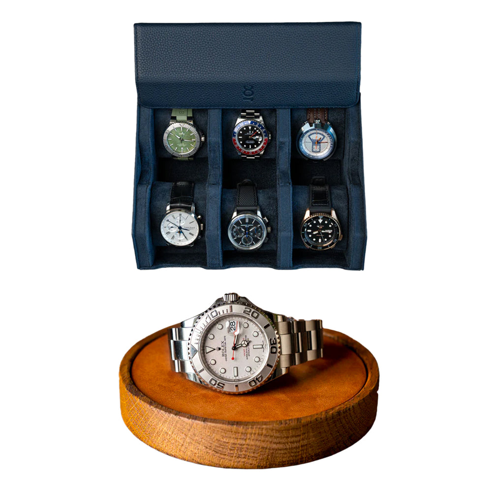 Navy Blue Brown Watchmat