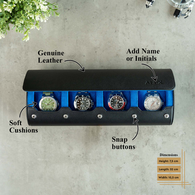 Information about the Watch Roll for 4 watches in Black Blue