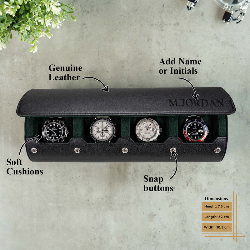 Details about the watch roll for 4 watches in black green