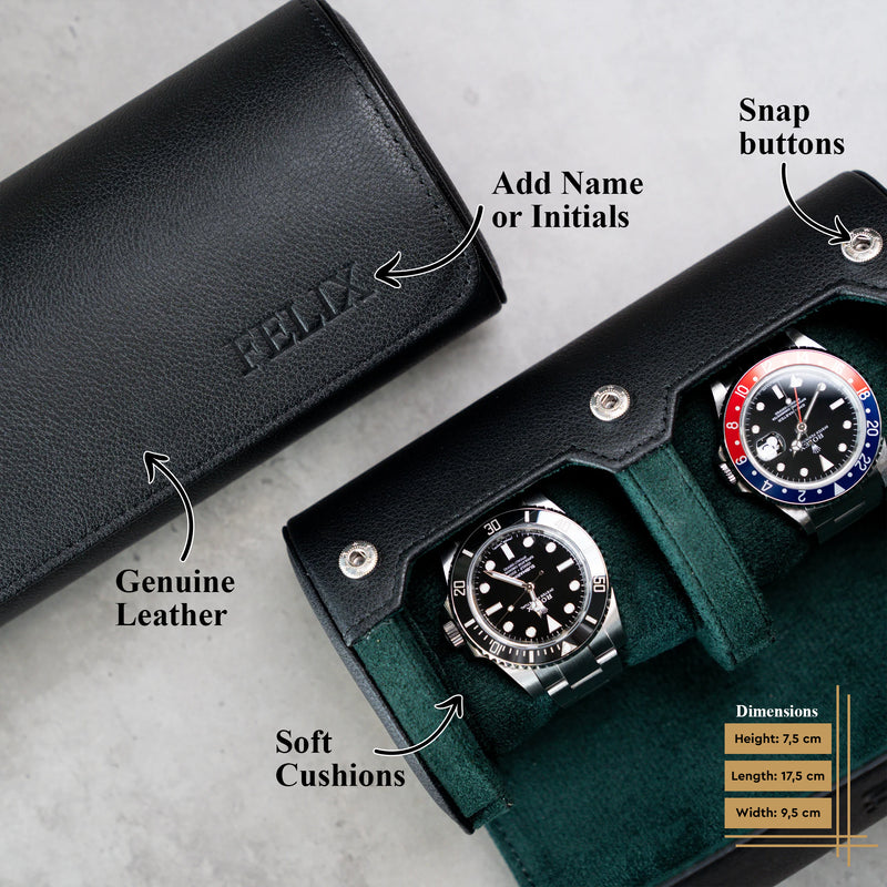 Information about the personalized Watch Roll For 2 Watches Black Green