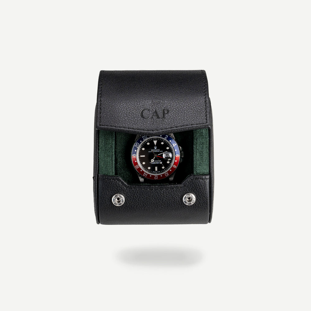 Personalized watch roll for one watch in black green 