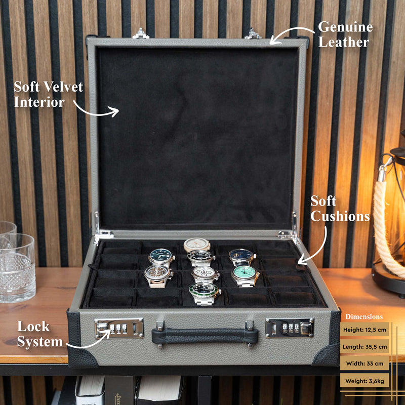 Suitcase For 20 Watches - Dark Grey