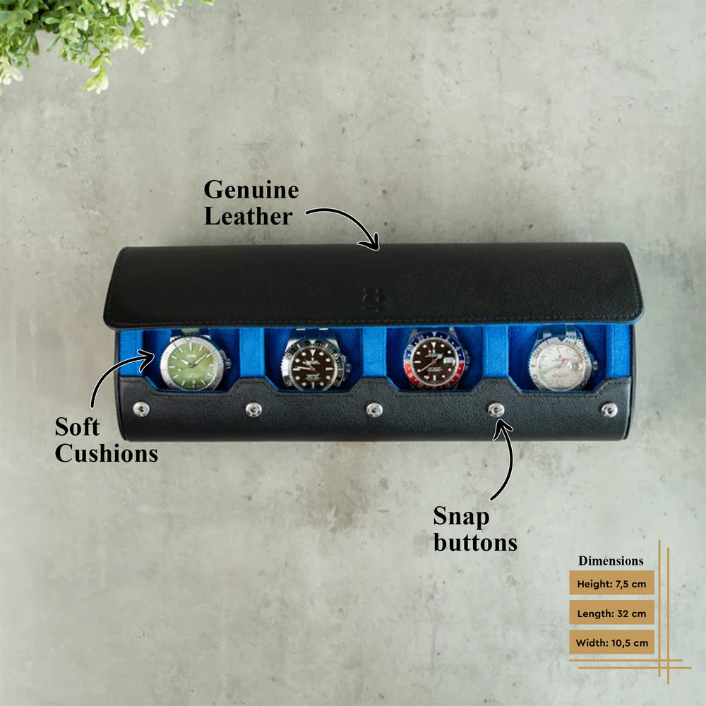 Information about the Watch Roll for 4 watches - Black Blue