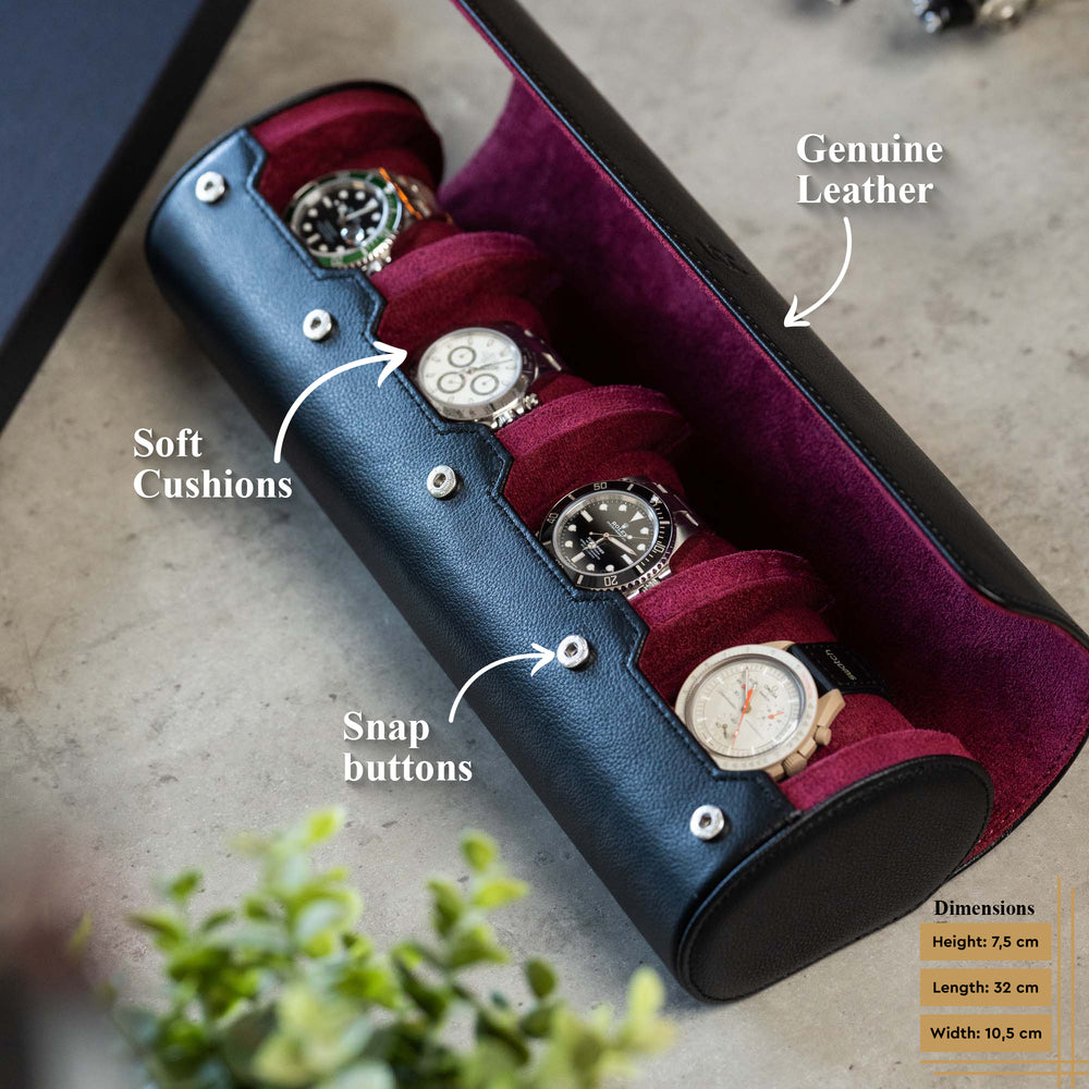 Information about the Watch Roll for 4 watches in Black Cherry