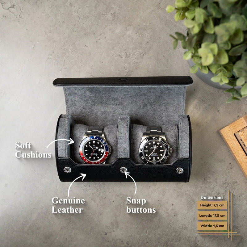 Info about the two slot watch roll in black grey