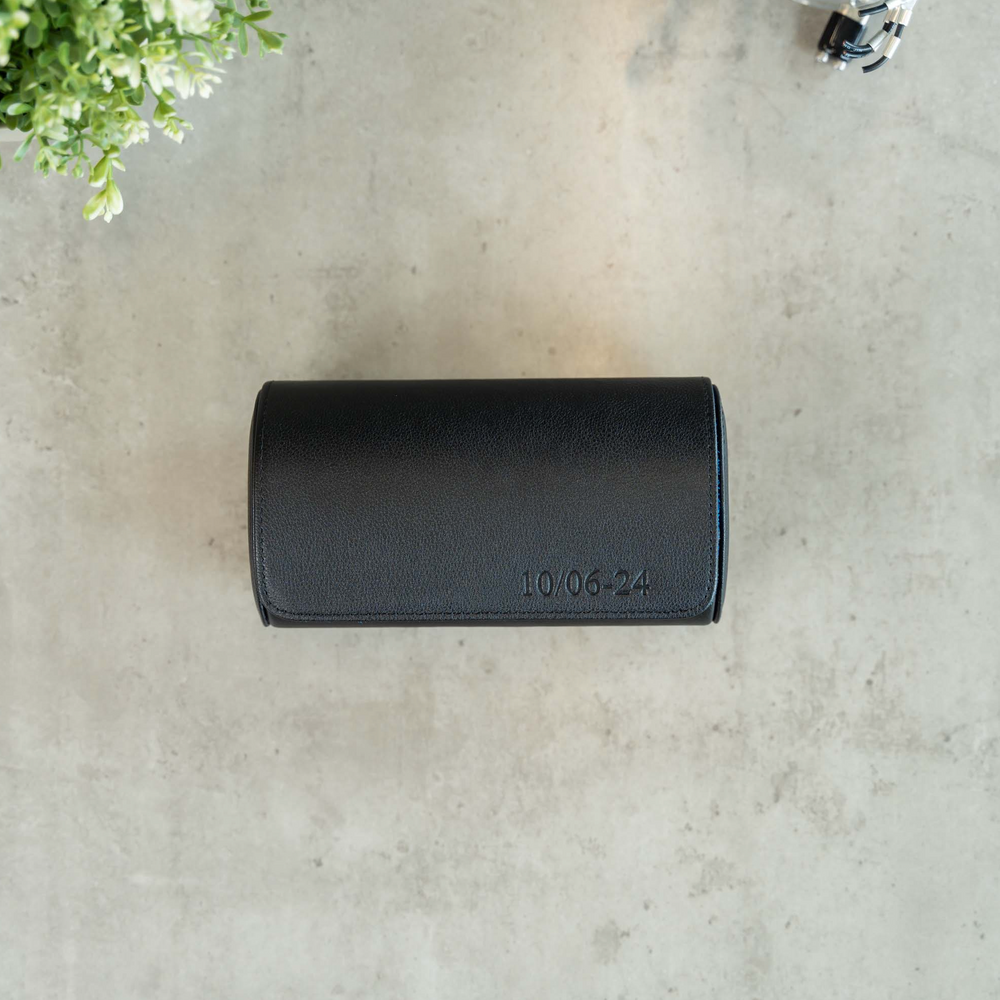 The All Black 2 slot watch roll engraved with a special date