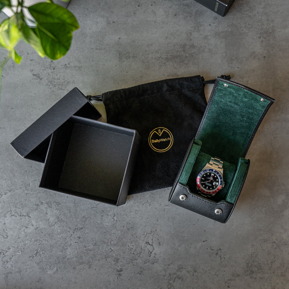 Personalized watch roll for one watch black green 