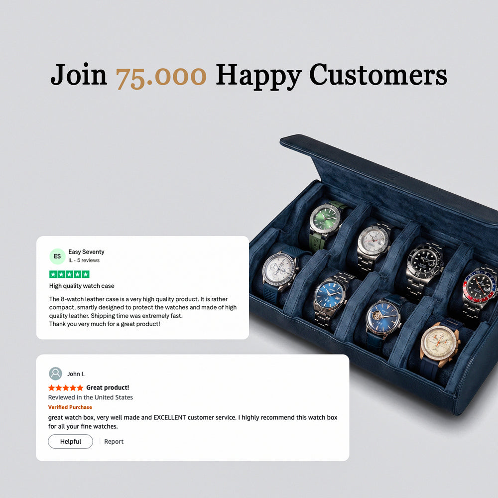 Hexagon Navy Blue 8 Slot Watch Box