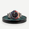 Products Morelund Watchmat, black aluminum green leather, scandinavian design, watch display, watch home decor