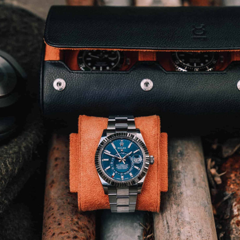 Black Orange Watch Roll for three watches cushion