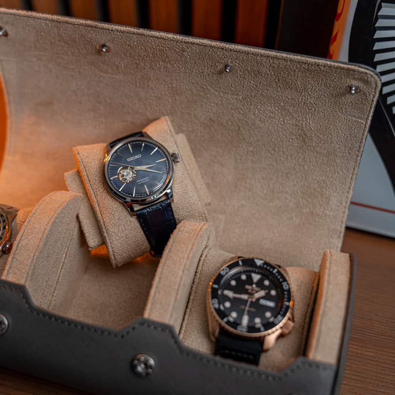 Watch Roll for 3 watches in Grey Saffiano
