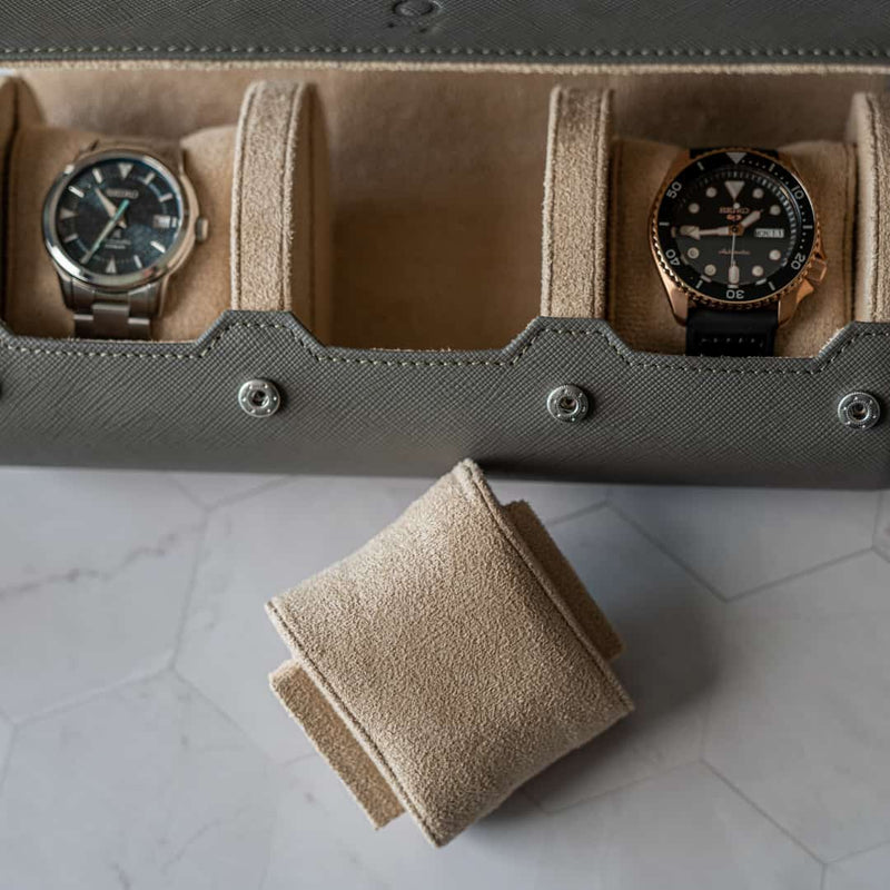 Watch Roll for three watches in Grey Saffiano cushion